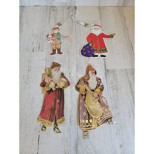 Vintage cardboard Santa Claus boy puppy set ornament Xmas